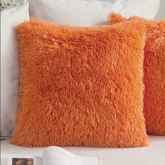 Luxury Home | Cozy Chic Pumpkin Orange Soft Plush Faux Fur Throw Pillow Cover - Picture 3 of 8